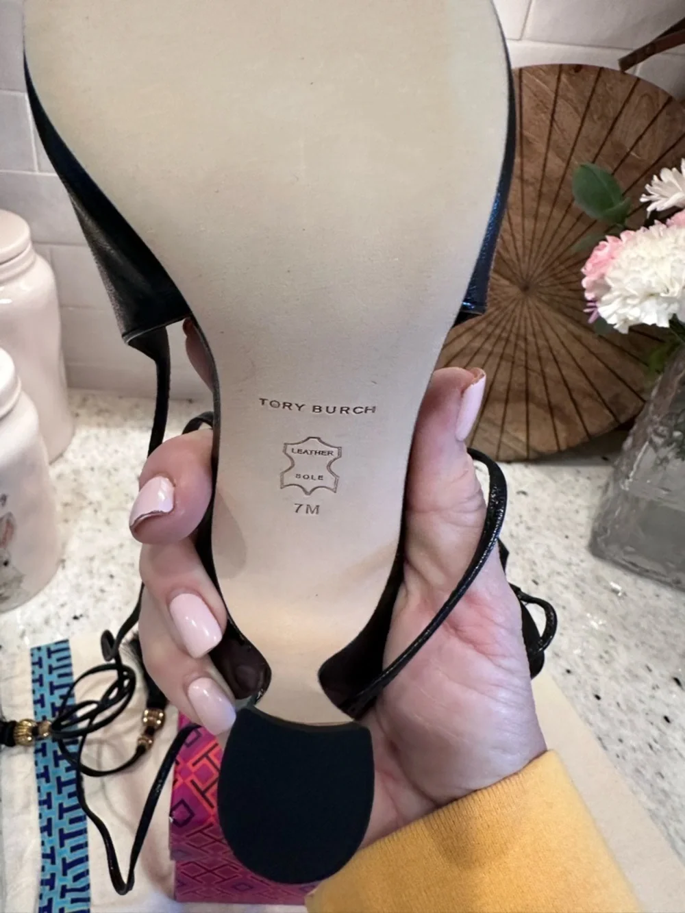 TORY BURCH Black Leather Capri Wrap Pumps Heels Shoes NIB Size 7M Ret. $440